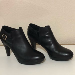 Clarks black leather heeled boots. Firm $35